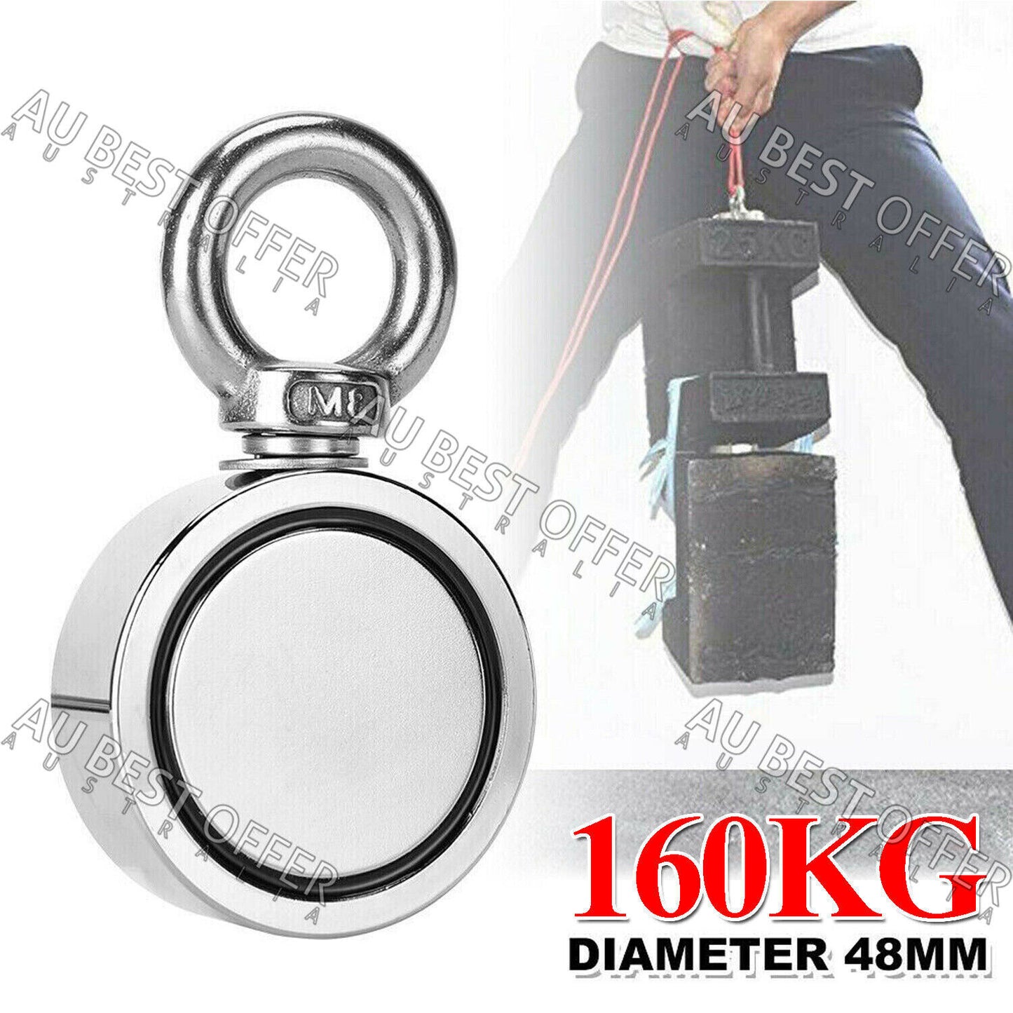 160KG Salvage Strong Recovery Magnet Neodymium Treasure Metal Fishing