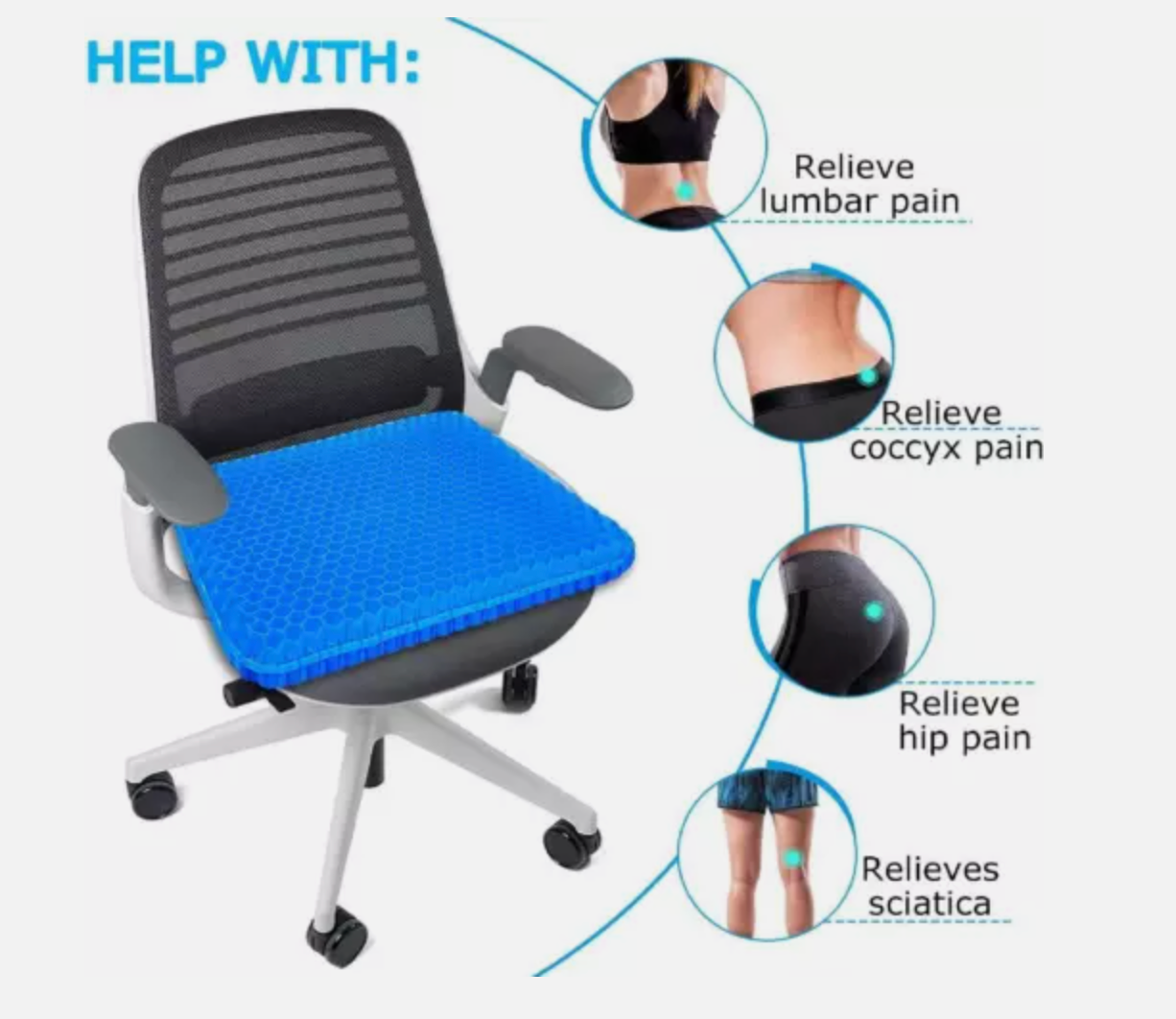 2Layer Gel Honeycomb Seat Comfort Cushion Flex Back Spine Pain Relief Car Office