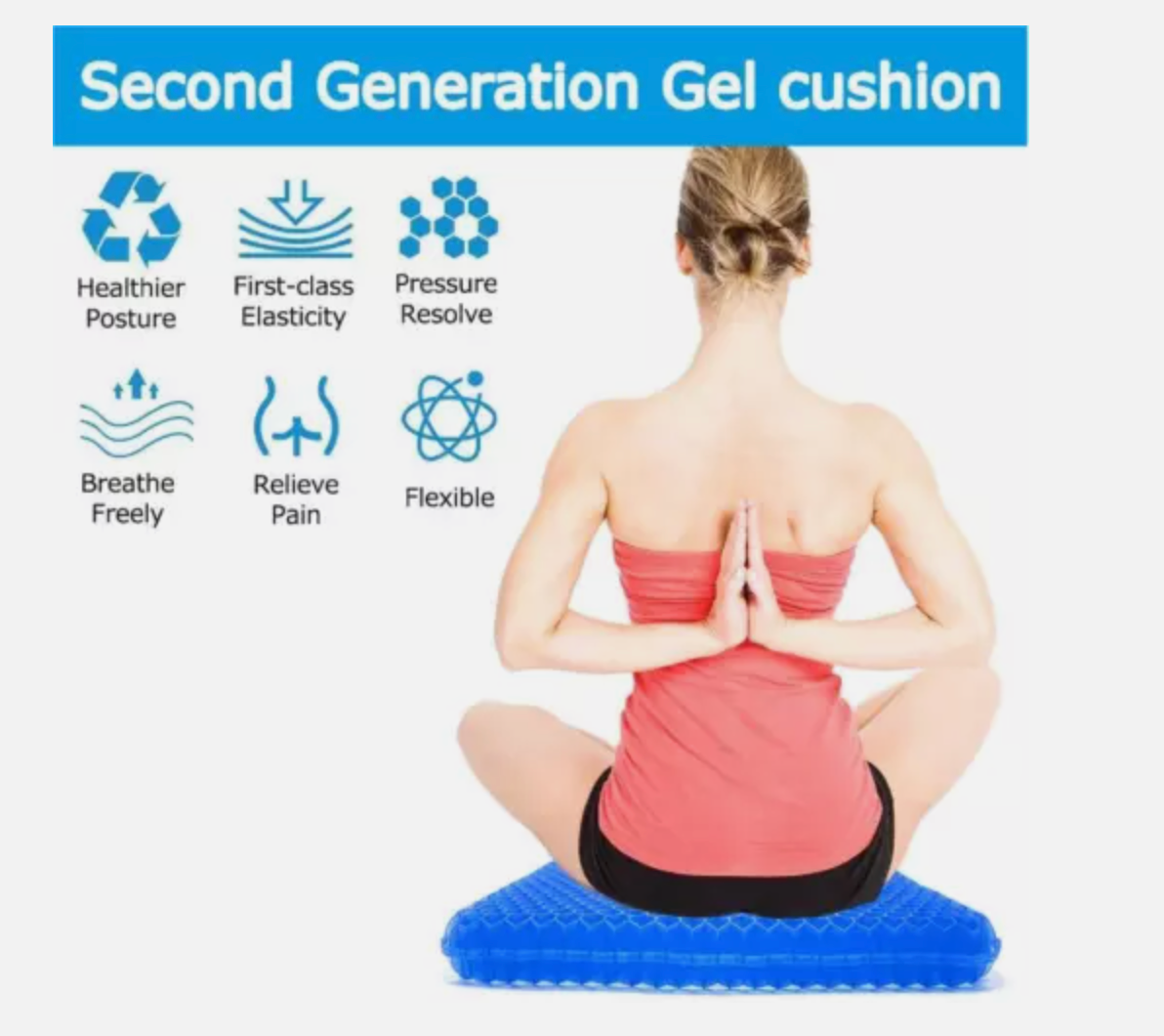 2Layer Gel Honeycomb Seat Comfort Cushion Flex Back Spine Pain Relief Car Office