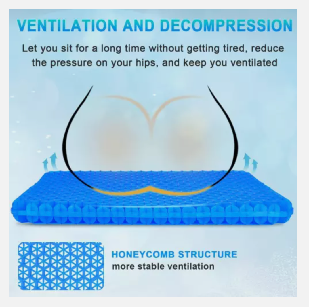 2Layer Gel Honeycomb Seat Comfort Cushion Flex Back Spine Pain Relief Car Office