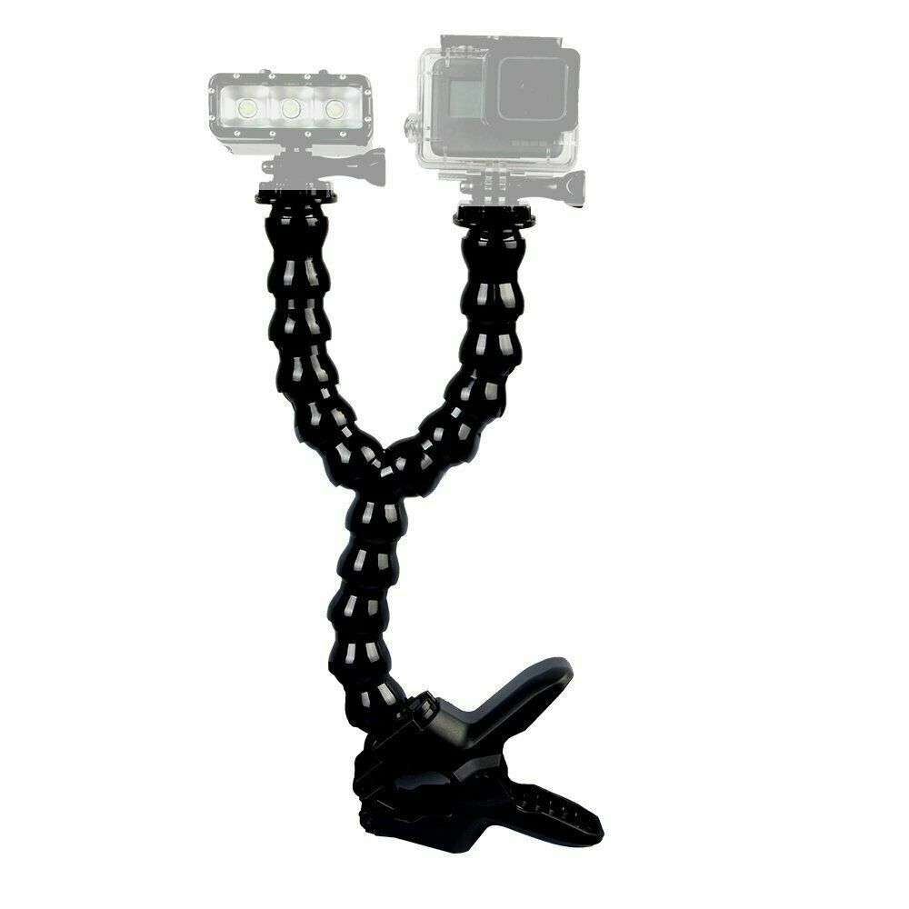 Jaws Flex Clamp Mount with Dual Adjustable Gooseneck for Gopro xiaoyi SJCAM