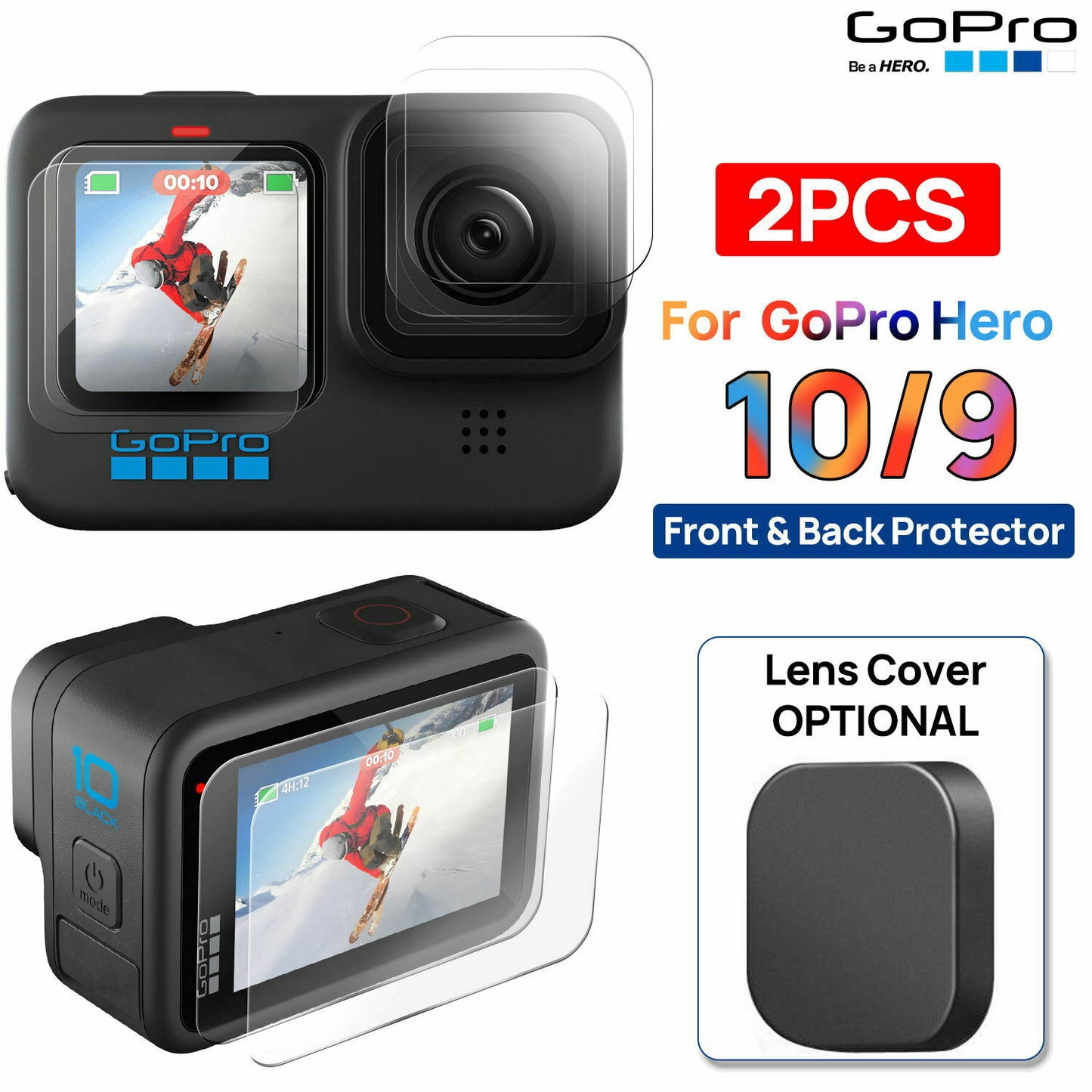 GOPRO HERO 11 10 9 BLACK TEMPERED GLASS CAMERA LENS SCREEN PROTECTOR COVER CAP