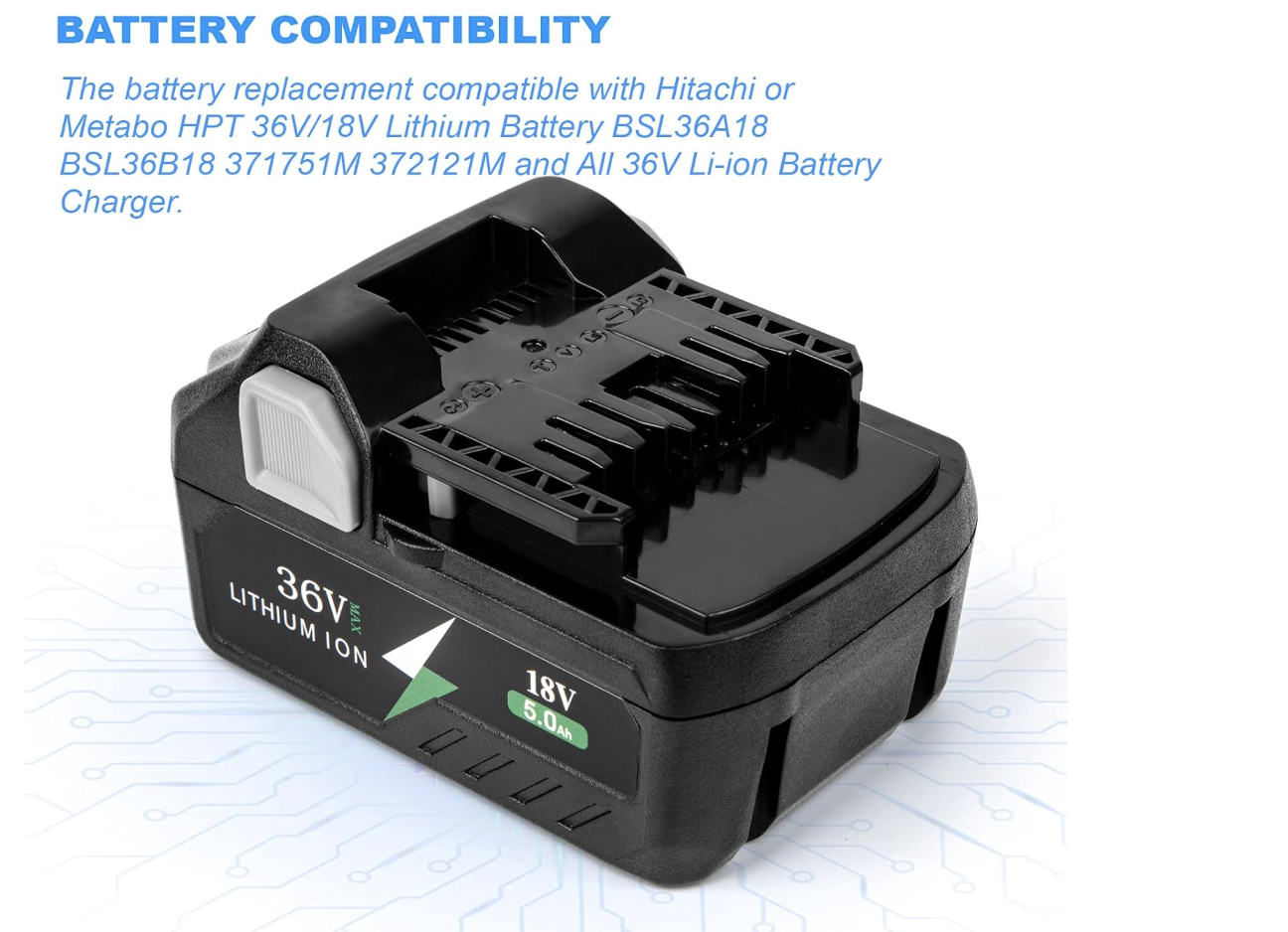 For HiKOKI BSL36A18 18V 5.0Ah/36V 2.5Ah MultiVolt Battery