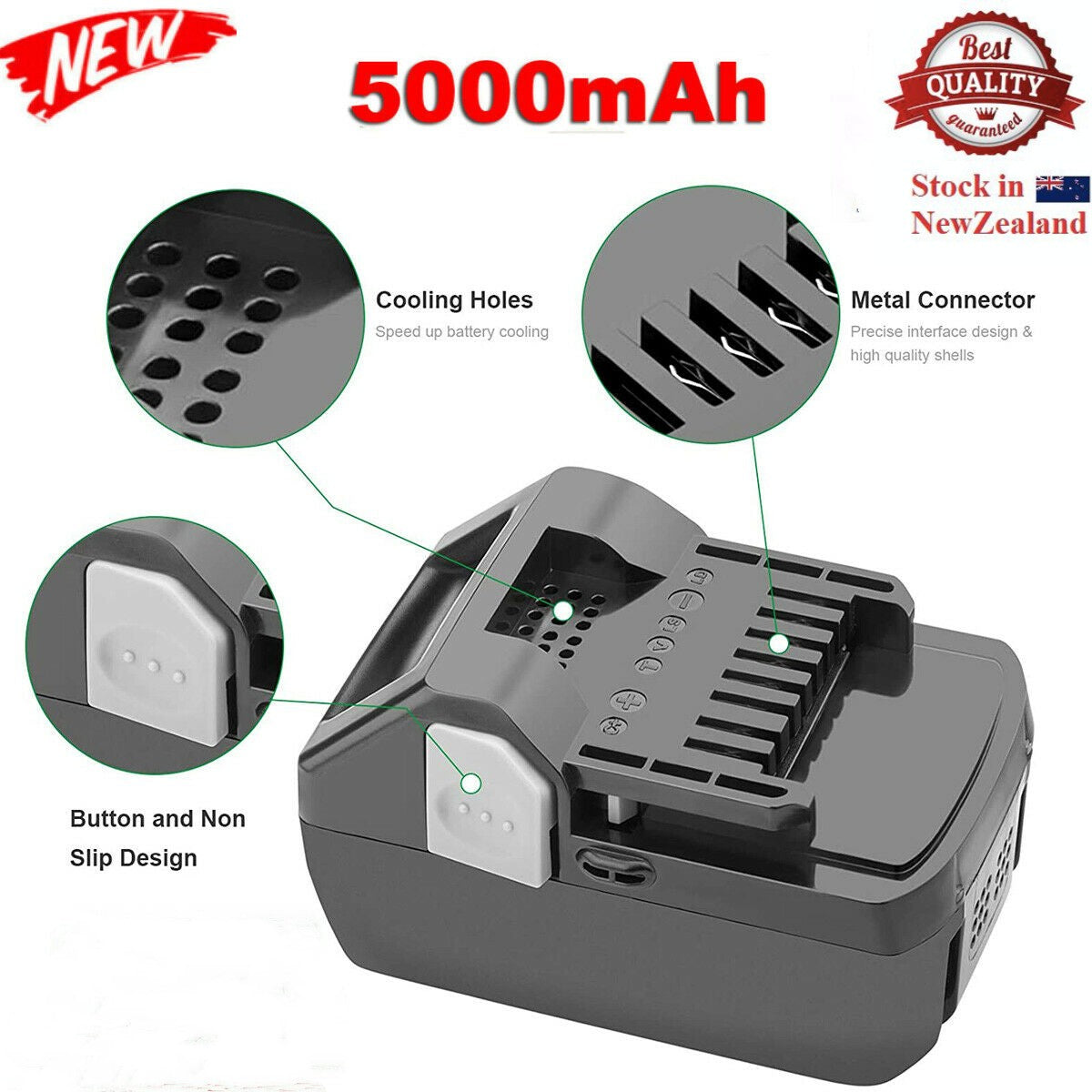 Batteria Al Litio 18V 5Ah LabTEC - Ricambio Per Batterie Hitachi, Compatibile Con Molti Modelli Di Attrezzi