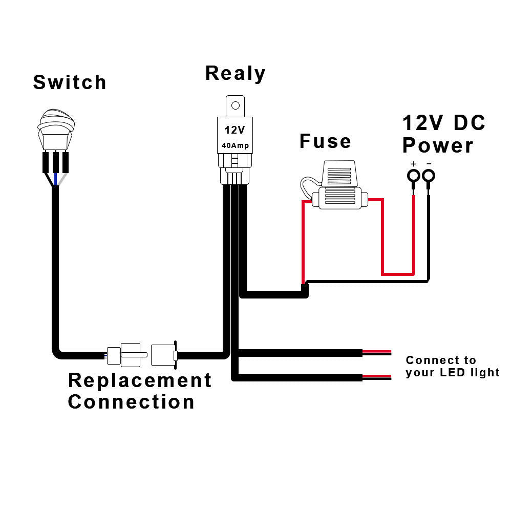 Wiring Loom Harness Kit Fuse Relay Switch 40A 12V For LED Work Driving Light Bar