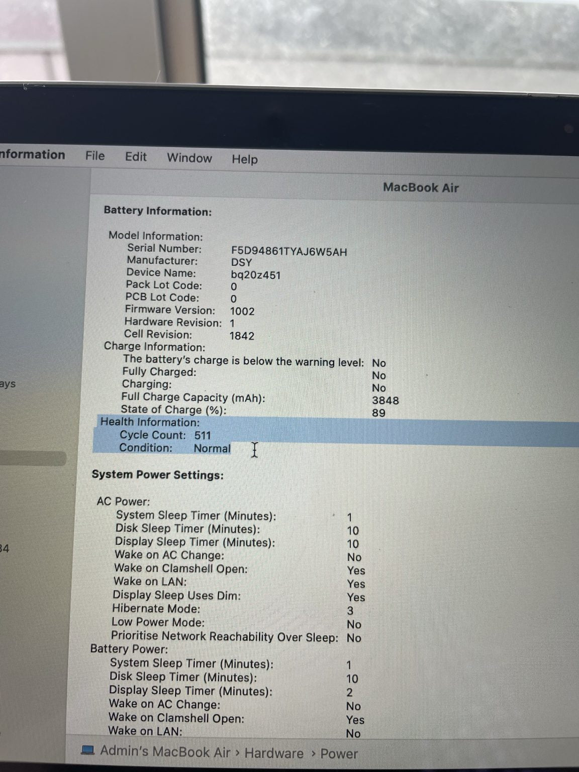 Good MacBook Air (Retina, 13-inch, 2019) 8GB 128GB Battery Cycle 511