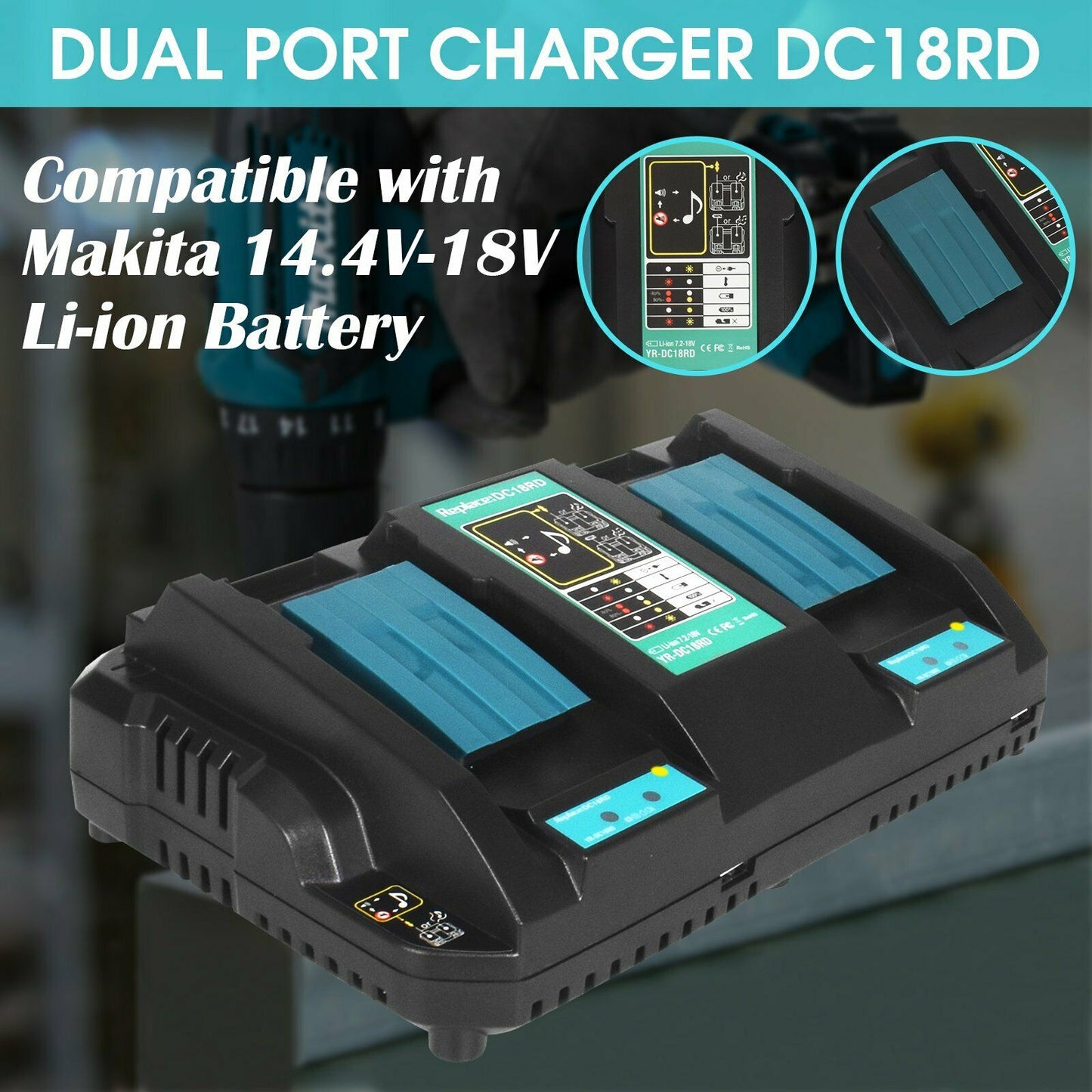 NEW DC18RD Dual Port Battery Charger FOR Makita 18V Li-ion LXT Battery