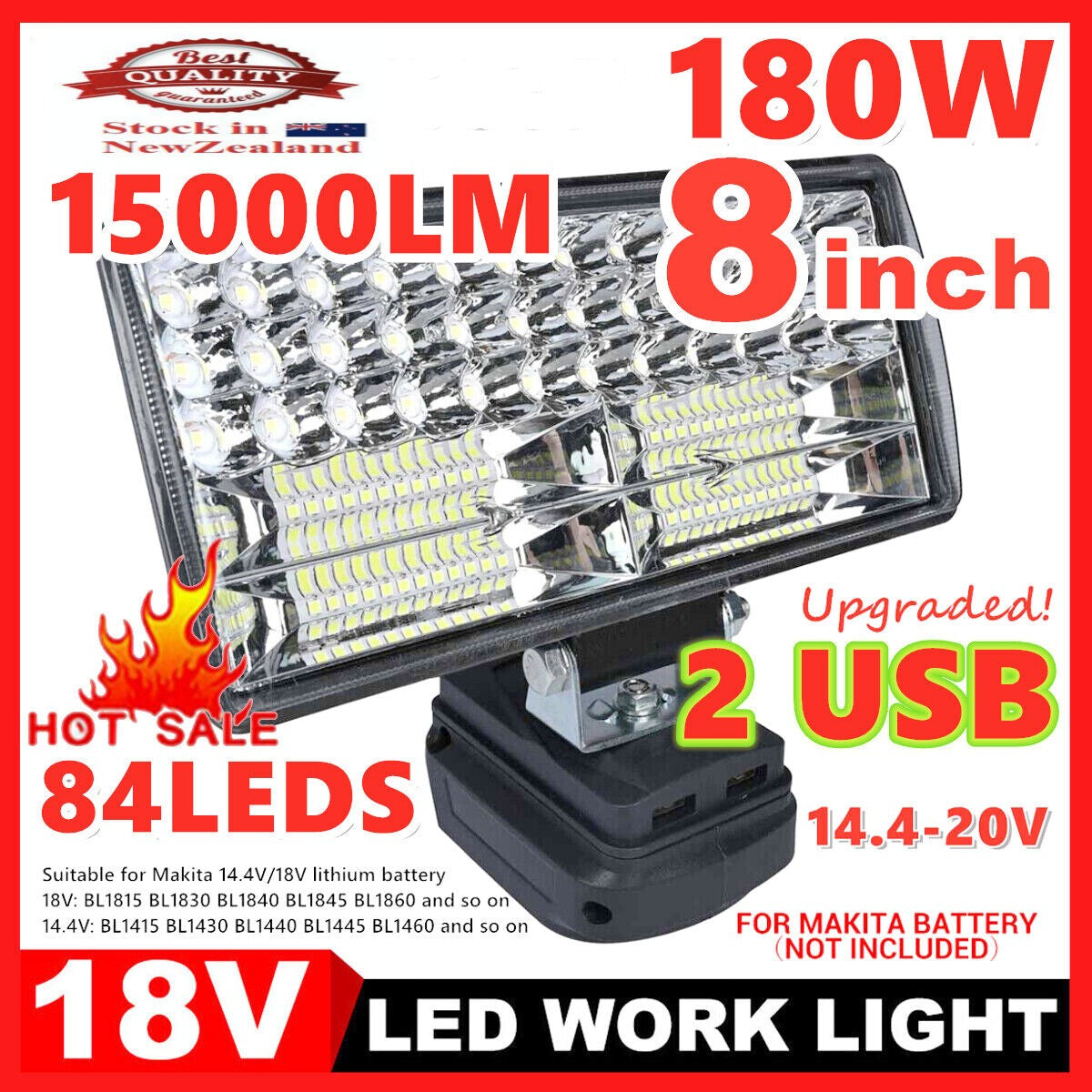 8'' LED Work Light Torch Camping Workshop Flashlights For Makita Battery