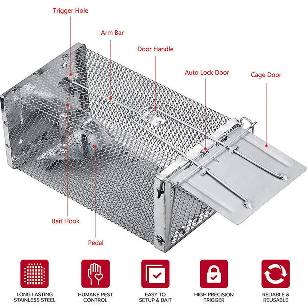 Humane Rat Trap Cage Live Animal Catch Pest Rodent Mouse Bait Control Box