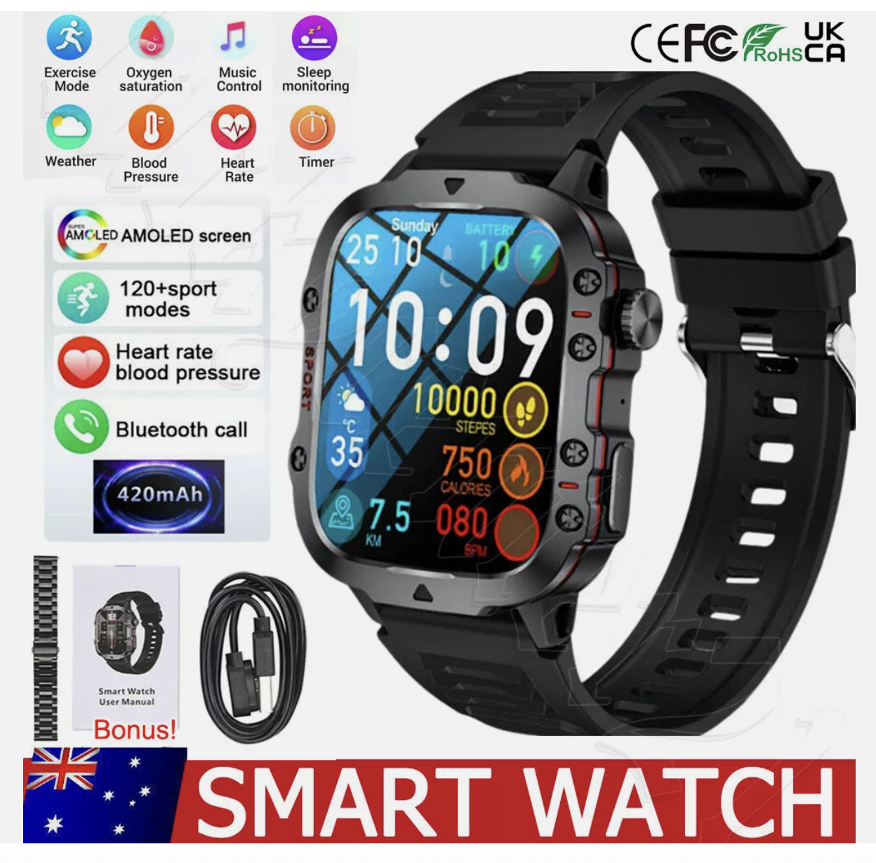2025 Smart Watch For Men/Women Waterproof Smartwatch Bluetooth iPhone Samsung