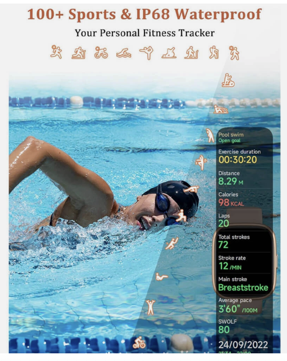 Vibeat Smart Watch for Men Women 1.83" Alexa Built-in Waterproof IP68 Smartwatch