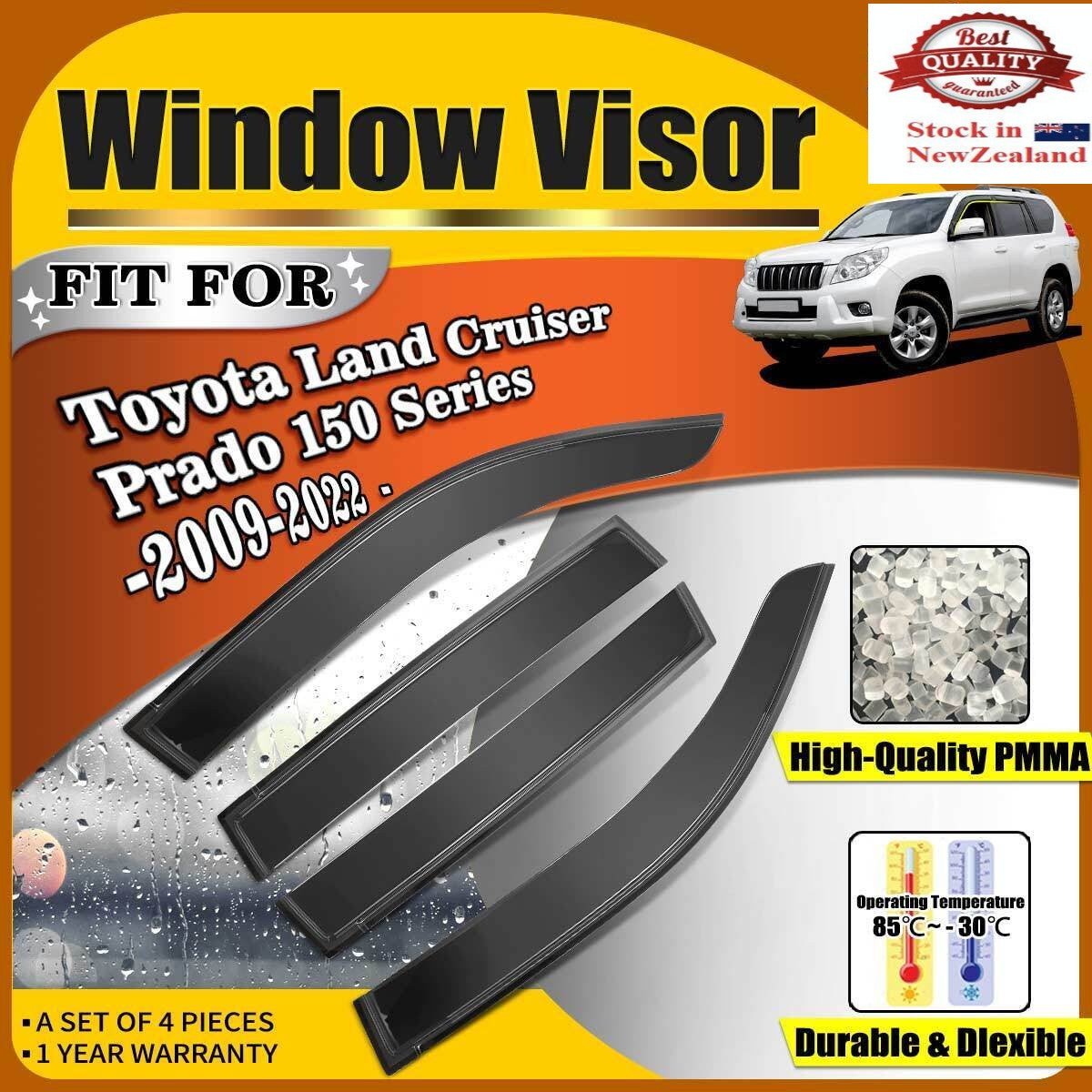 4x Weather Shield Window Visors for Toyota Land Cruiser Prado 150 2010-2023