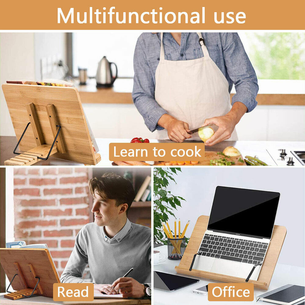 Adjustment Book Stand Bamboo Reading Rest Tablet Rack Home Study Holder Foldable