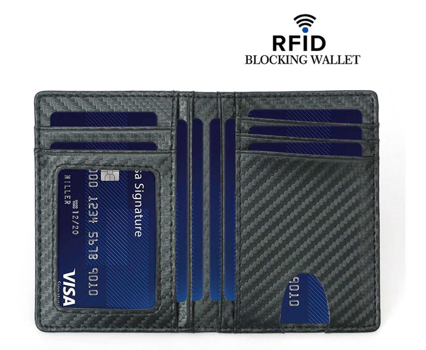Credit Card Drive Licens Holder Carbon Fiber RFID Blocking Slim Wallet