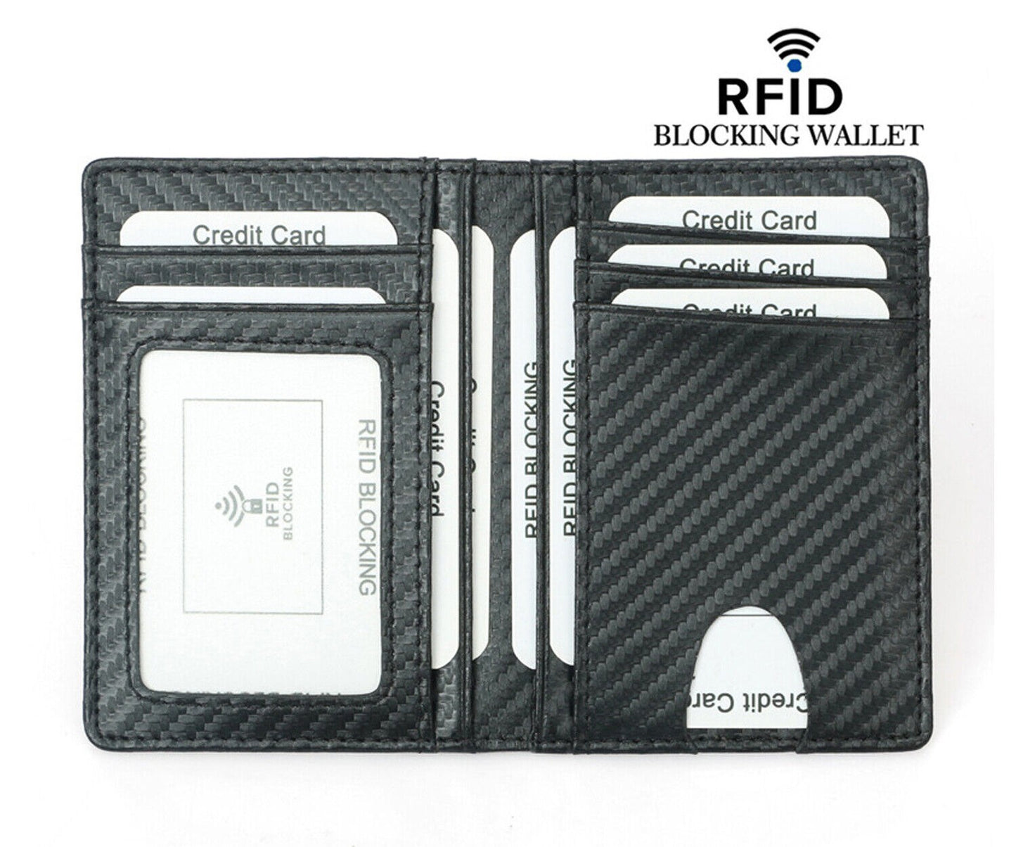 Credit Card Drive Licens Holder Carbon Fiber RFID Blocking Slim Wallet