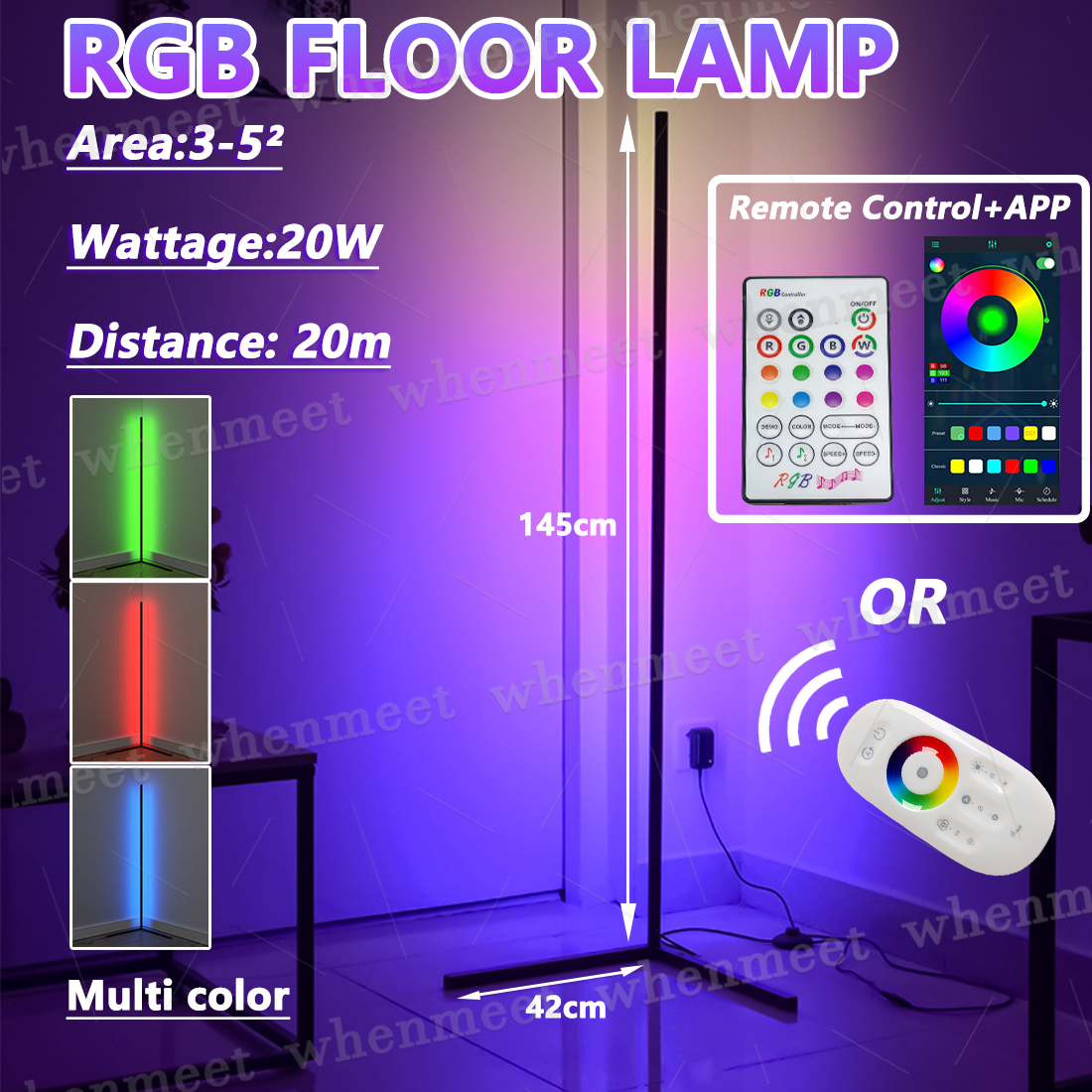 RGB LED Floor Corner Lamp Light Stand Streaming Room Gaming Room Decoration