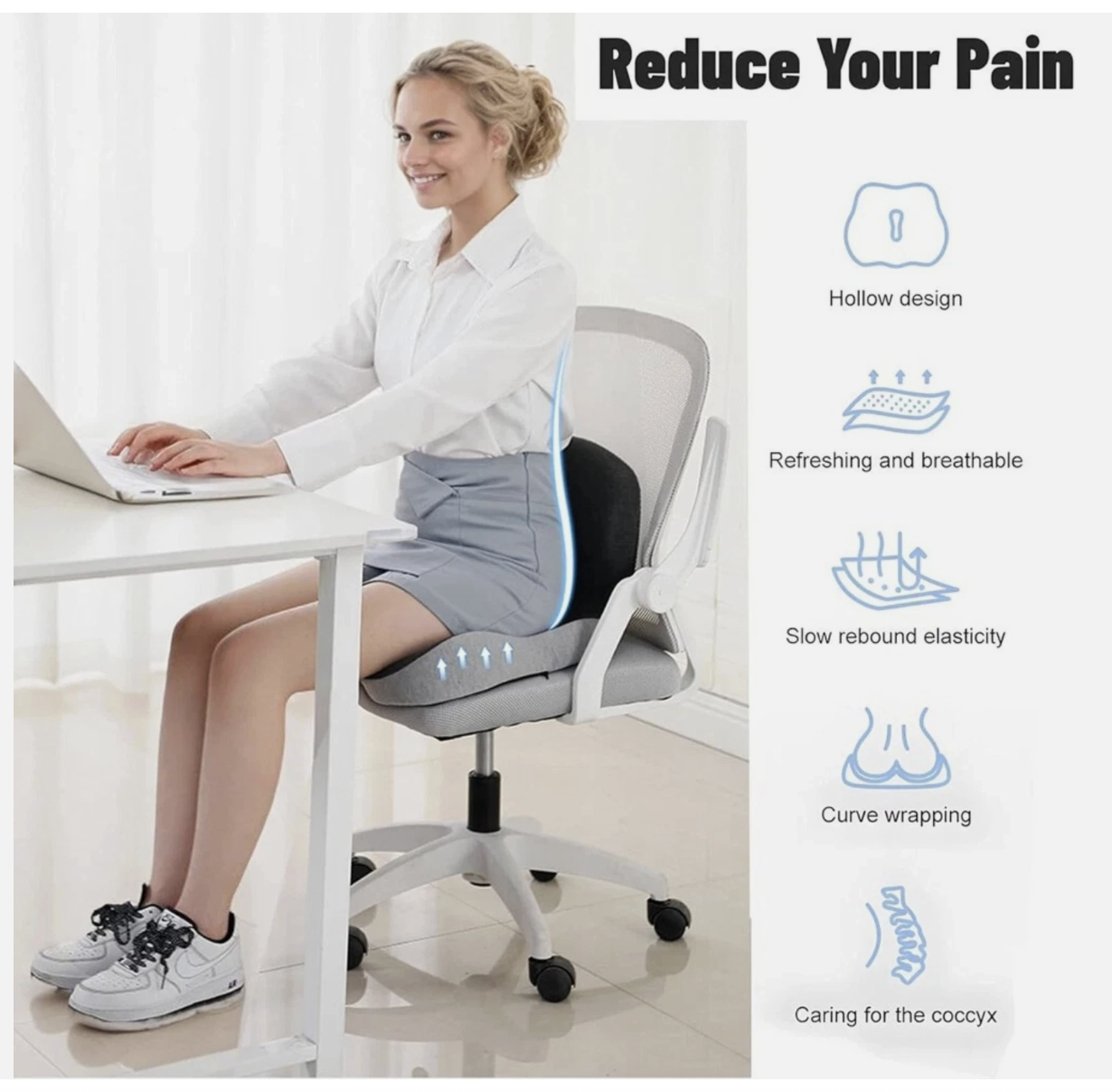 Memory Foam Seat Cushion Lumbar Support Ergonomic Back Support Office Car