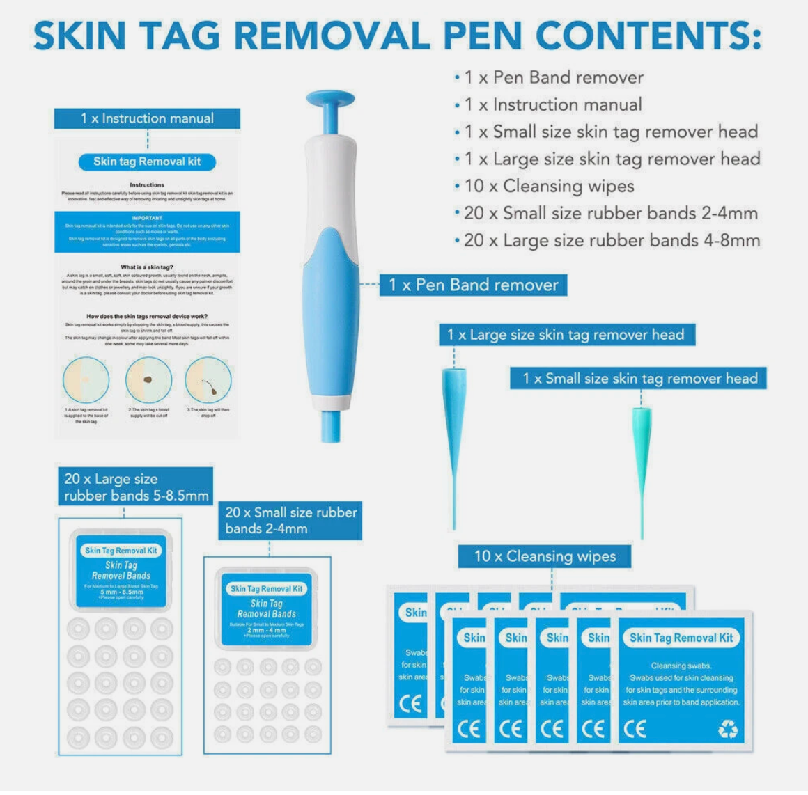 Painless Skin Tag Mole Wart Removal Kit, Body Auto SKIN TAG Bands Remover Safe