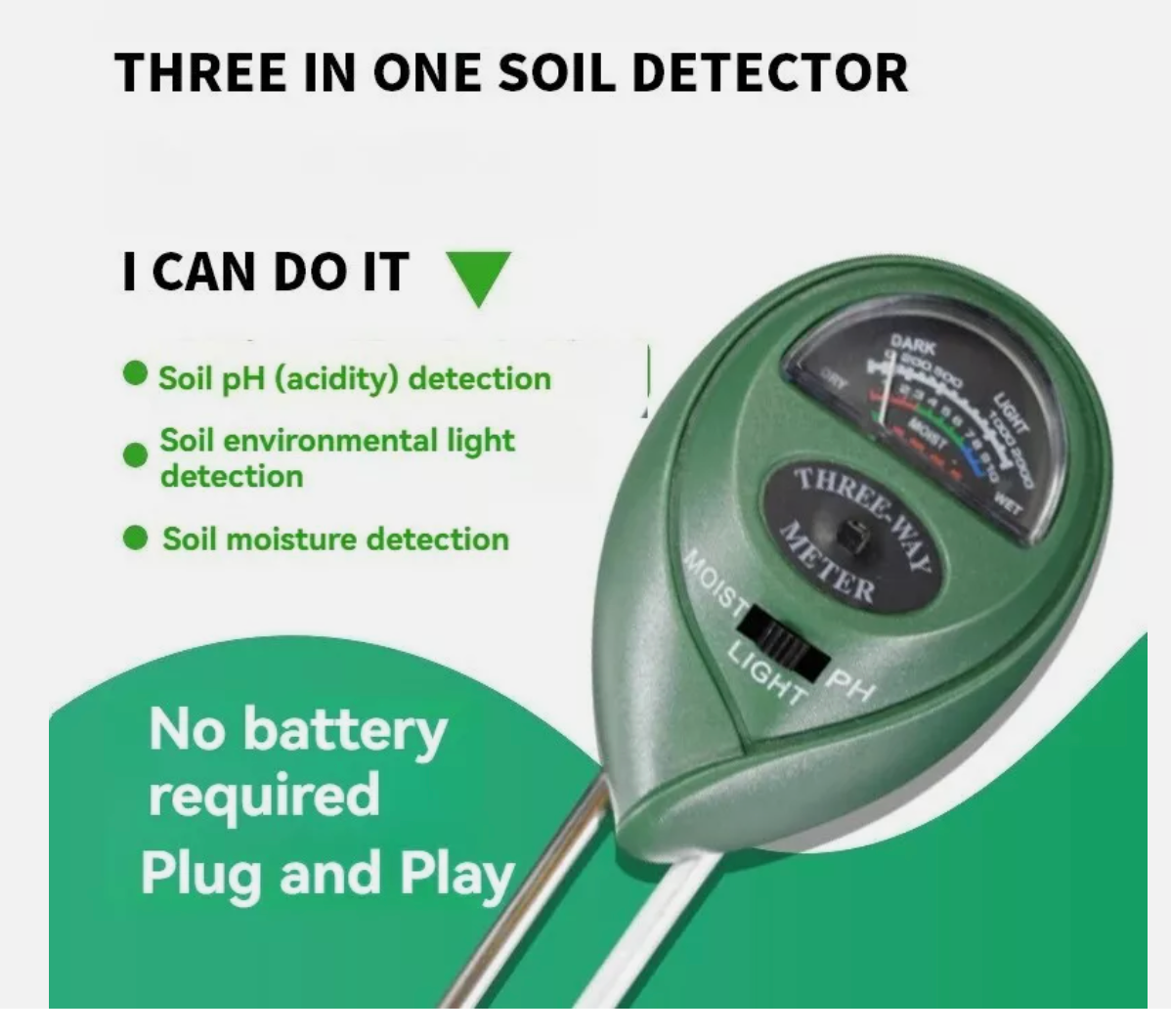 3 in 1 Soil PH Tester Meter Water Moisture Tester Kit For Garden Plant Testing