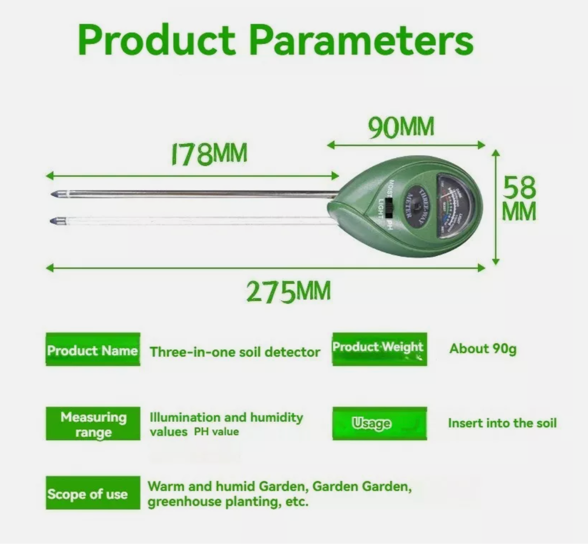 3 in 1 Soil PH Tester Meter Water Moisture Tester Kit For Garden Plant Testing