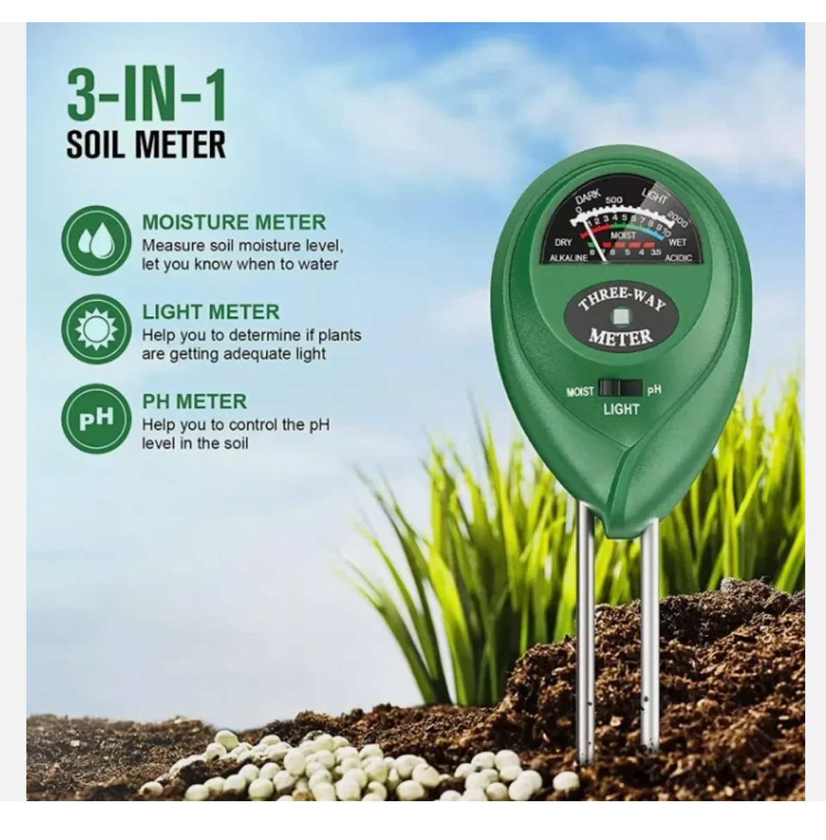 3 in 1 Soil PH Tester Meter Water Moisture Tester Kit For Garden Plant Testing