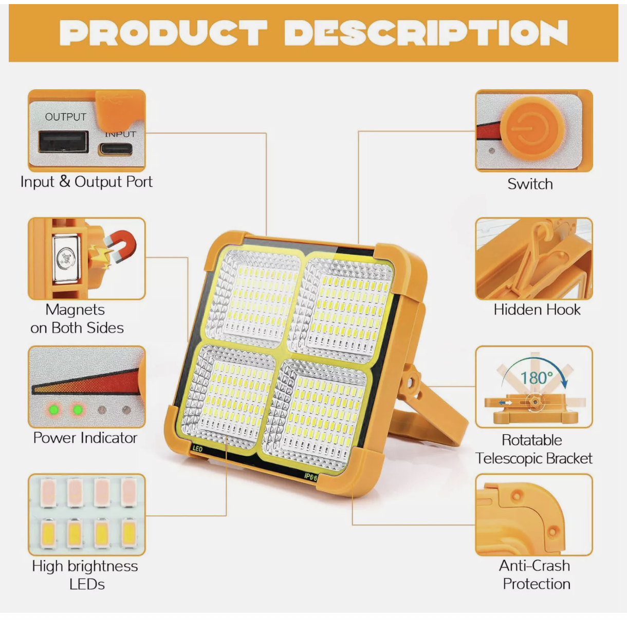 20000LM Rechargeable Solar Work Light 2000W Torch Camping Flood Waterproof Lamp