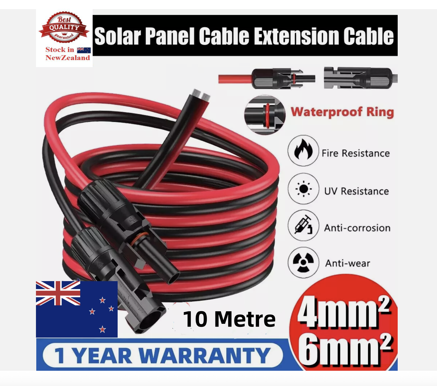 Extension Cable Wire Connectors Solar Panel To Regulator 4mm² 6mm² 10AWG 12AWG