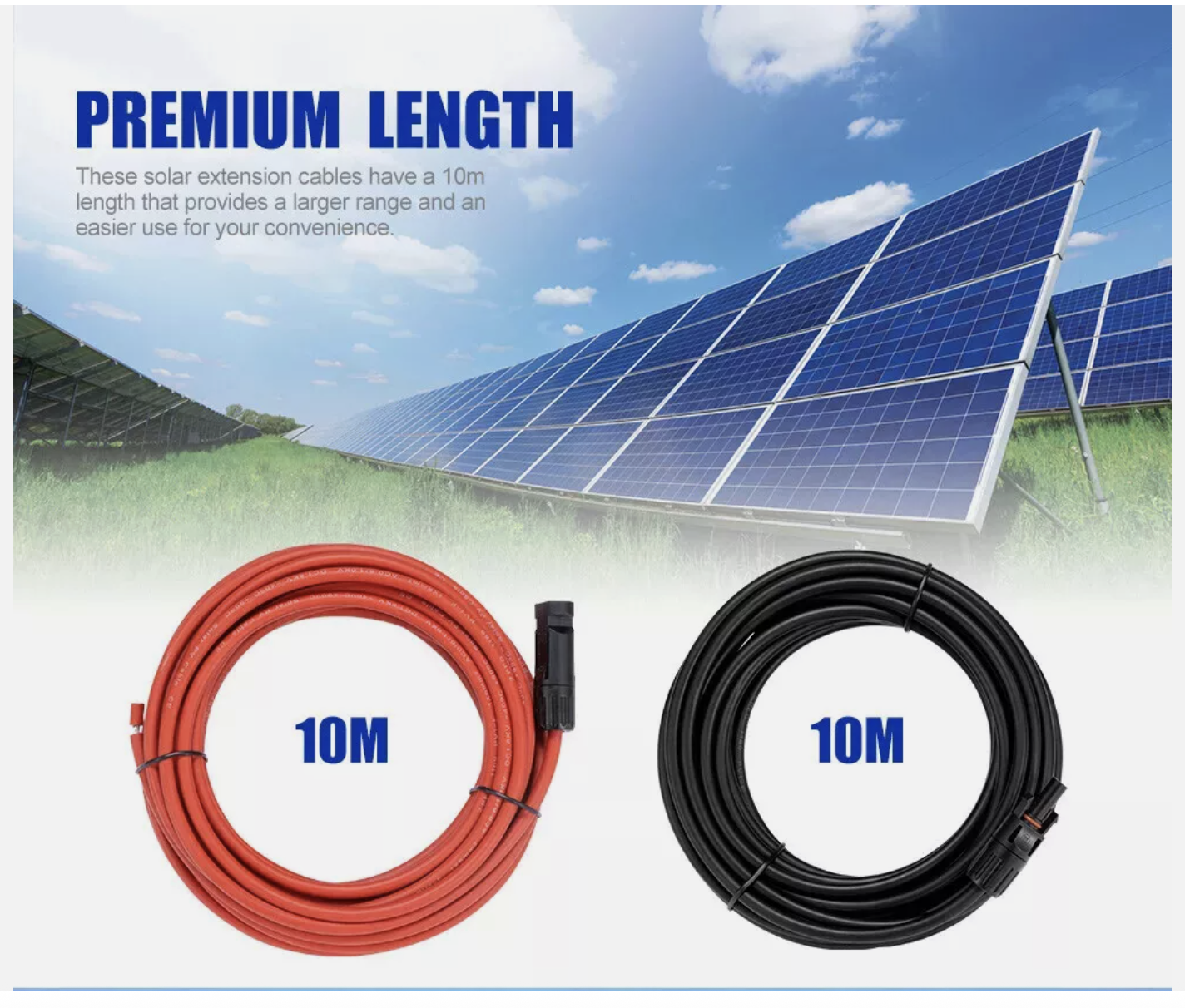 Extension Cable Wire Connectors Solar Panel To Regulator 4mm² 6mm² 10AWG 12AWG