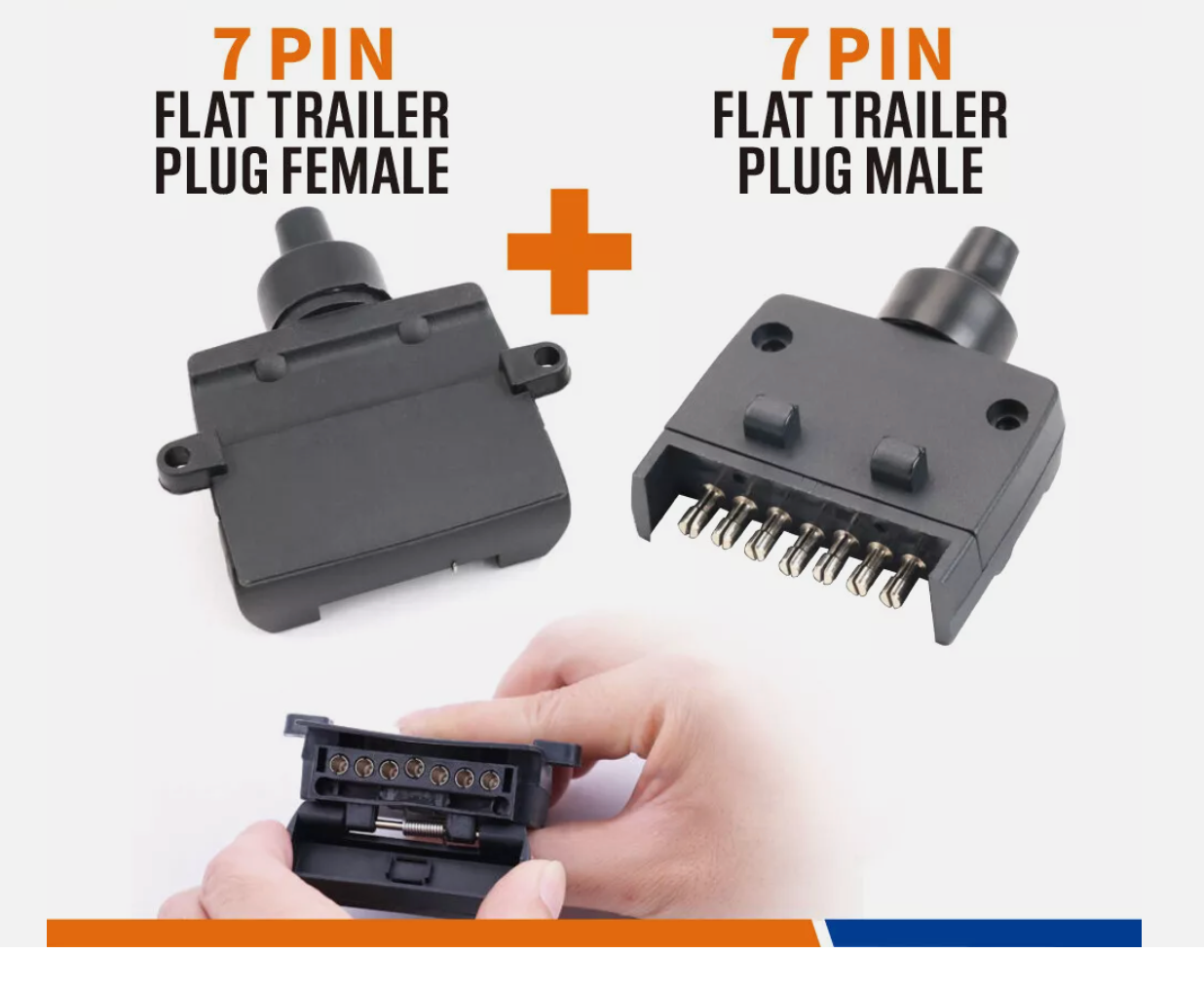 7 Pin Flat Trailer Plug Male & Female Socket Set Caravan Boat Adaptor Connector