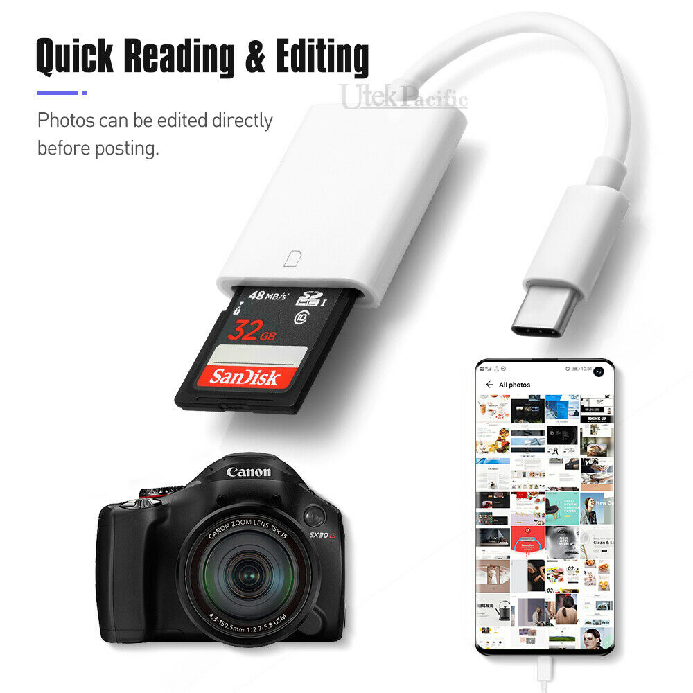 USB-C To SD Card Reader Adapter Type-C For Apple iPad Macbook Pro Air 13 Samsung