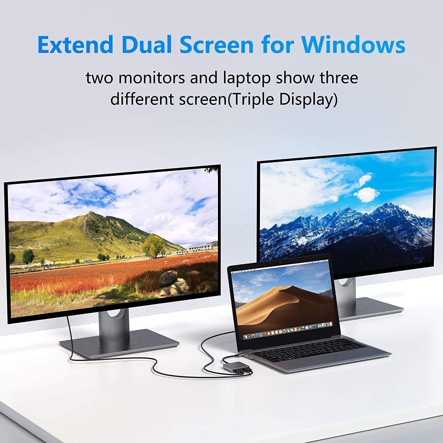 USB C Hub Triple Display Docking Station Dual HDMI Adapter 4in1 Type C to 2 HDMI