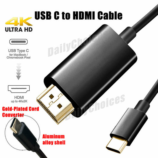 USB C to HDMI Cable USB Type C Male to HDMI Male 4K Cable For Macbook Chromebook