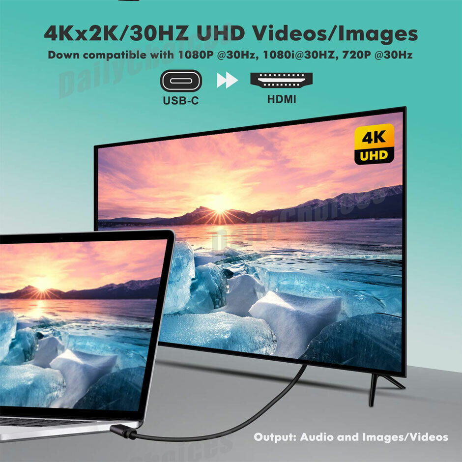 USB C to HDMI Cable USB Type C Male to HDMI Male 4K Cable For Macbook Chromebook