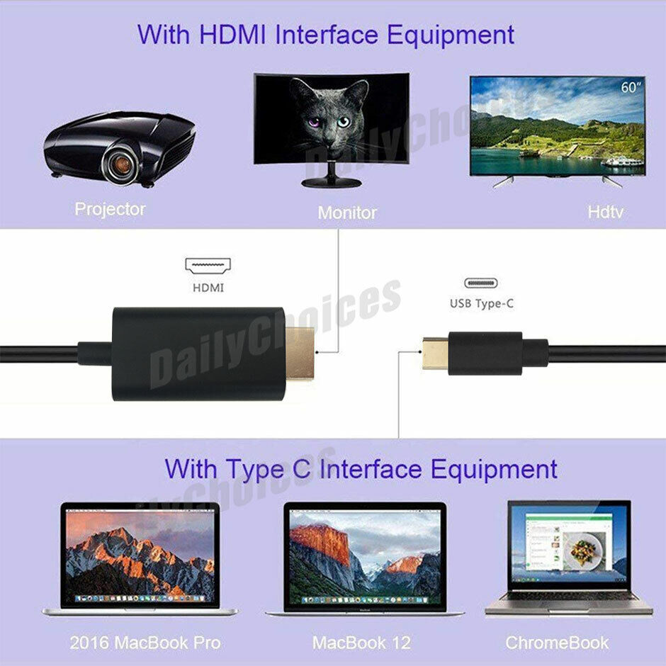 USB C to HDMI Cable USB Type C Male to HDMI Male 4K Cable For Macbook Chromebook