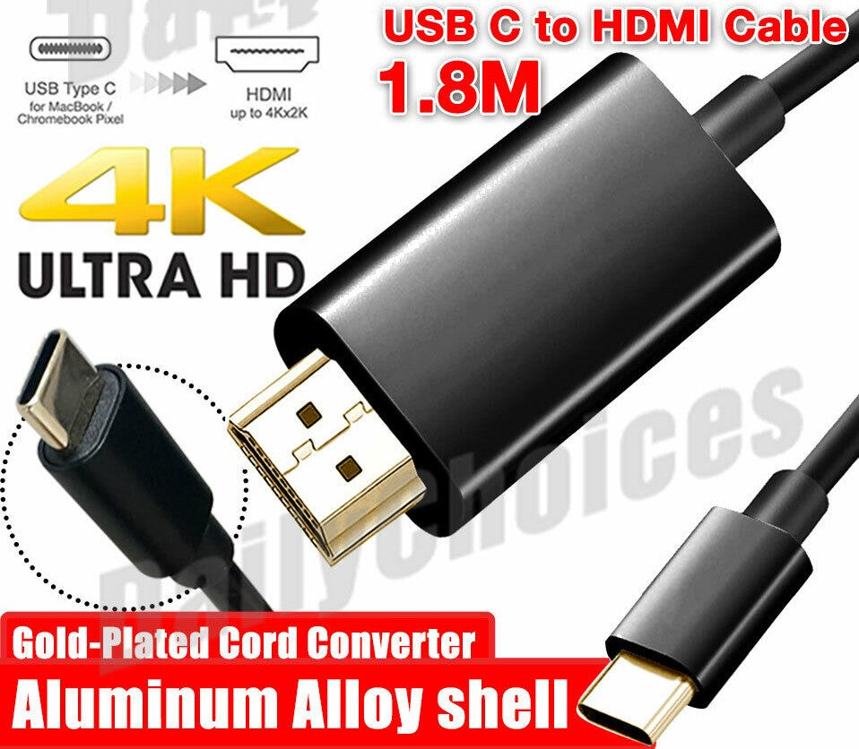 USB C to HDMI Cable USB Type C Male to HDMI Male 4K Cable For Macbook Chromebook