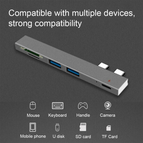 Dual Type C Hub USB-C to USB2.0 PD Charging Micro SD/SD CardDock Adapter