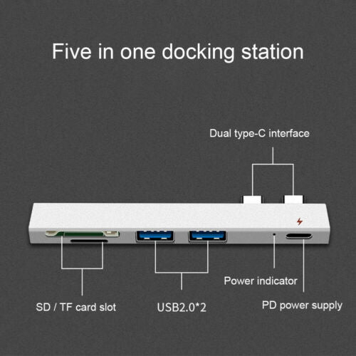 Dual Type C Hub USB-C to USB2.0 PD Charging Micro SD/SD CardDock Adapter