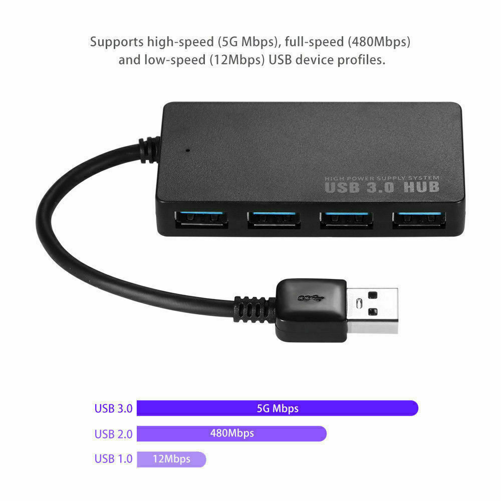4 USB 3.0 Multi HUB Charging Port Adapter High Speed Expansion For PC Macbook