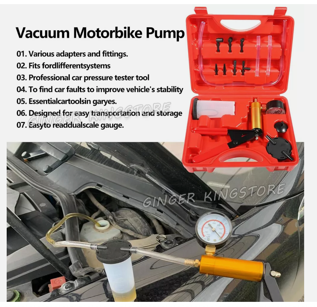 Brake Bleeder Vacuum Motorbike Pump Hand Held Bleeding Tester Kit Car Bleed