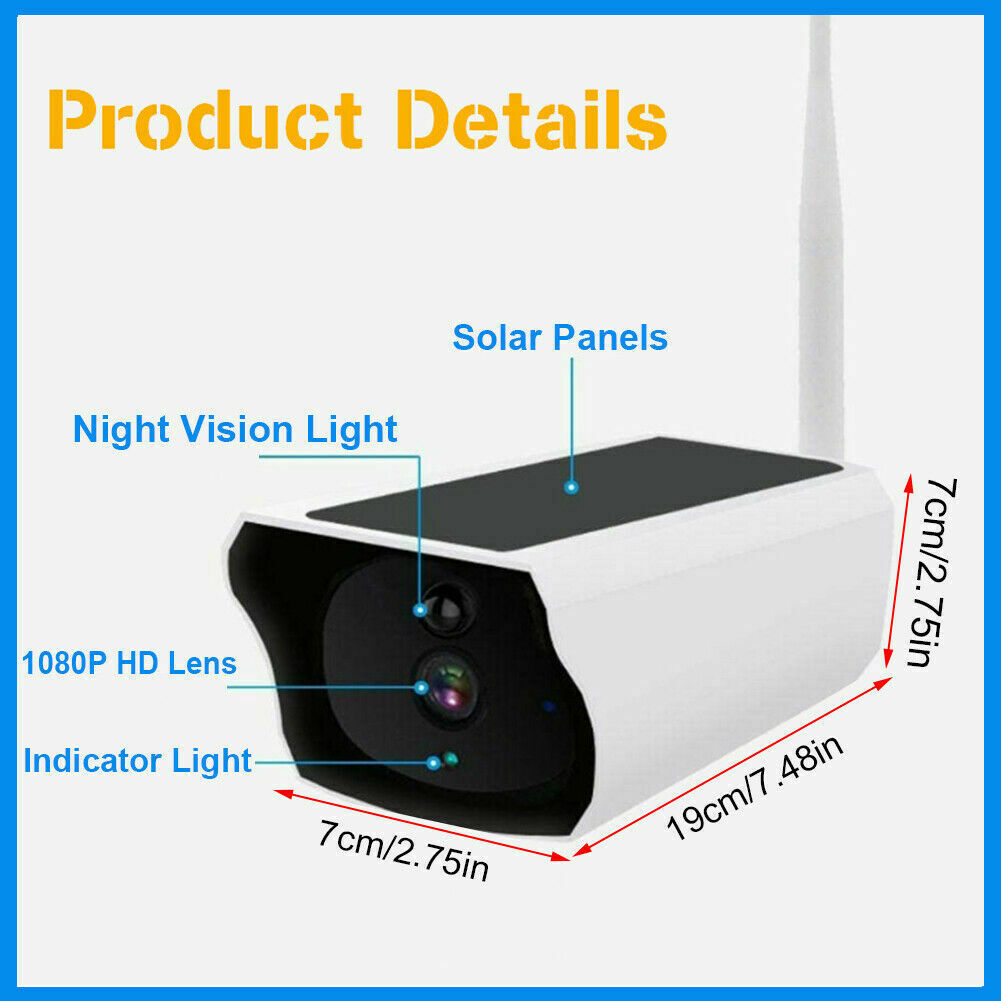 1080P HD Wireless Solar WiFi IP Camera Outdoor Security Surveillance CCTV System