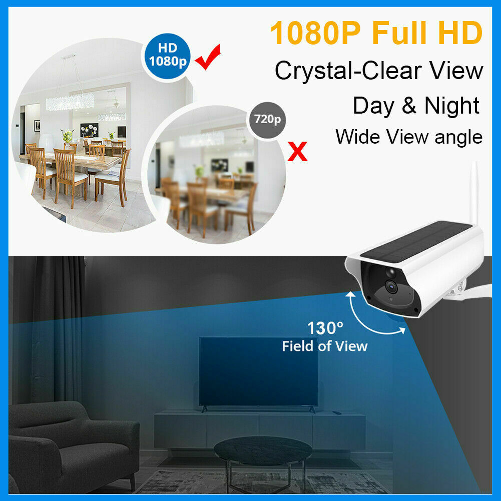 1080P HD Wireless Solar WiFi IP Camera Outdoor Security Surveillance CCTV System