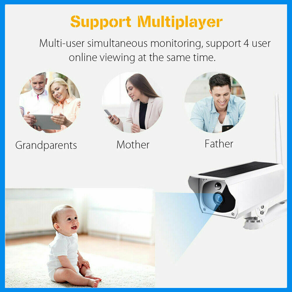 1080P HD Wireless Solar WiFi IP Camera Outdoor Security Surveillance CCTV System