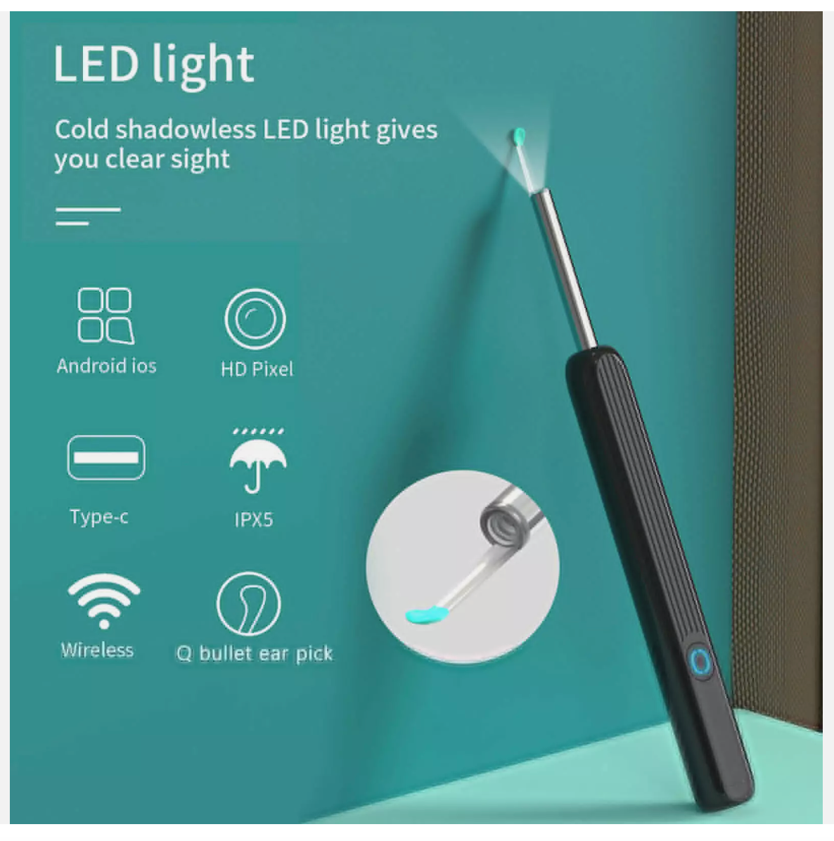 Ear Wax Remover Ear Cleaner Removal Camera Cleaning Pick Tool LED Light Scoop