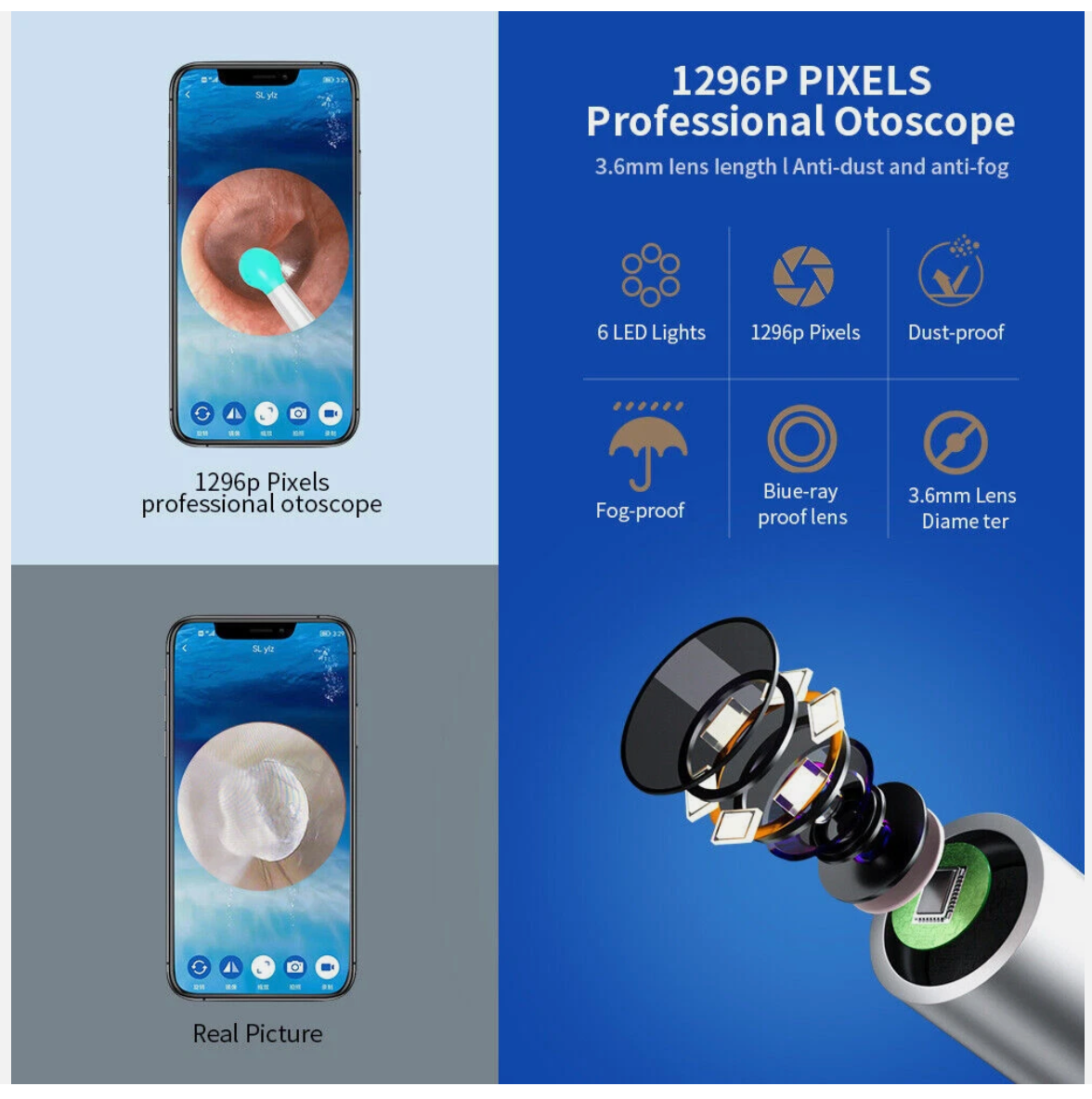 Ear Wax Remover Ear Cleaner Removal Camera Cleaning Pick Tool LED Light Scoop