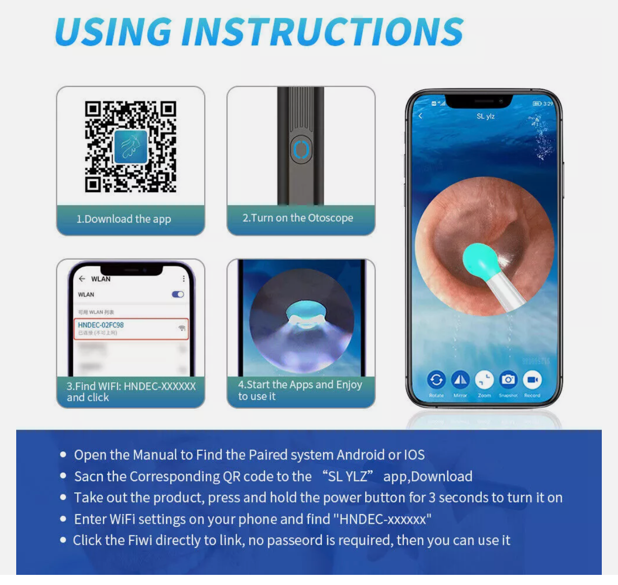 Ear Wax Remover Ear Cleaner Removal Camera Cleaning Pick Tool LED Light Scoop