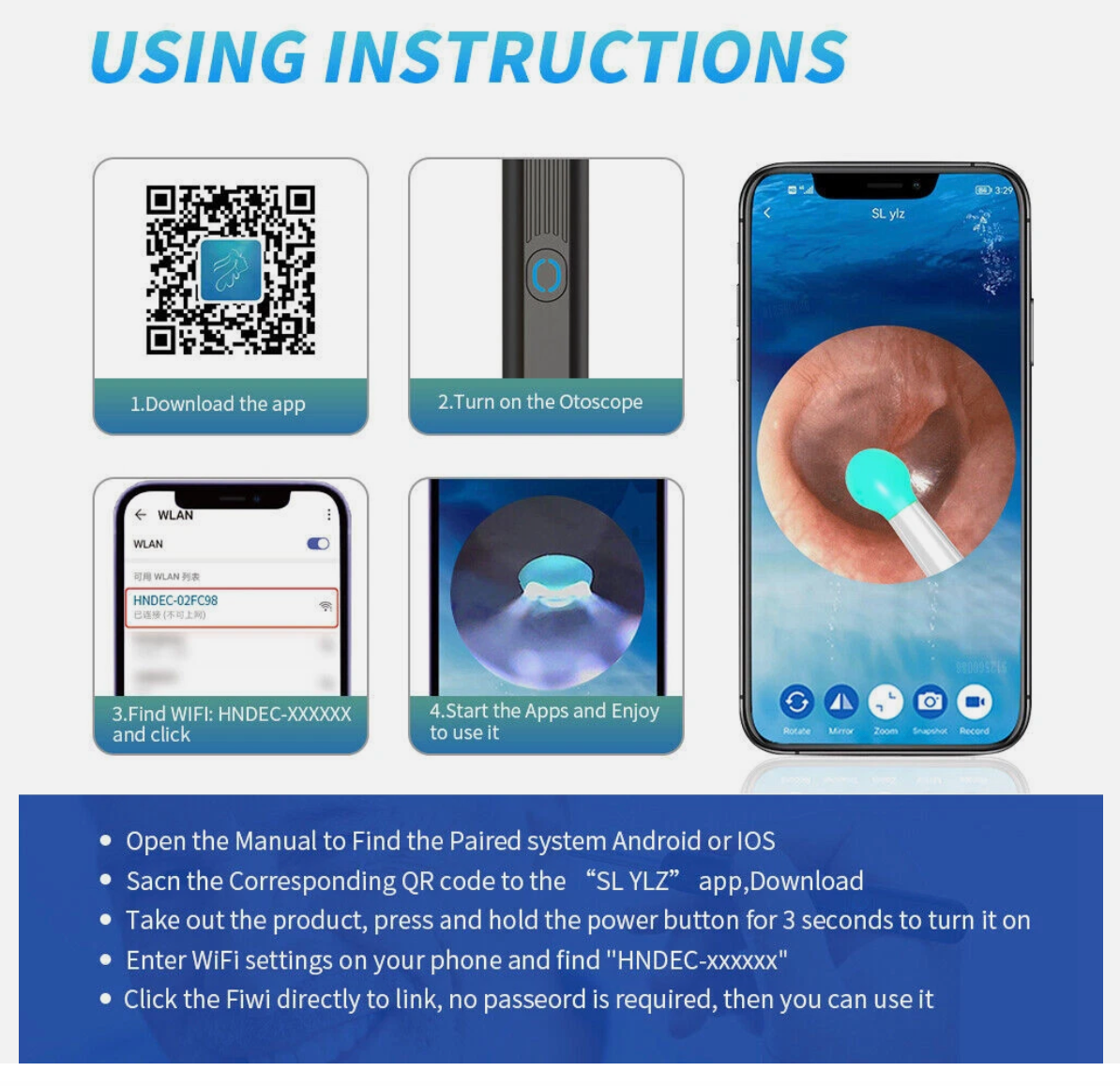 Ear Wax Remover Ear Cleaner Removal Camera Cleaning Pick Tool LED Light Scoop