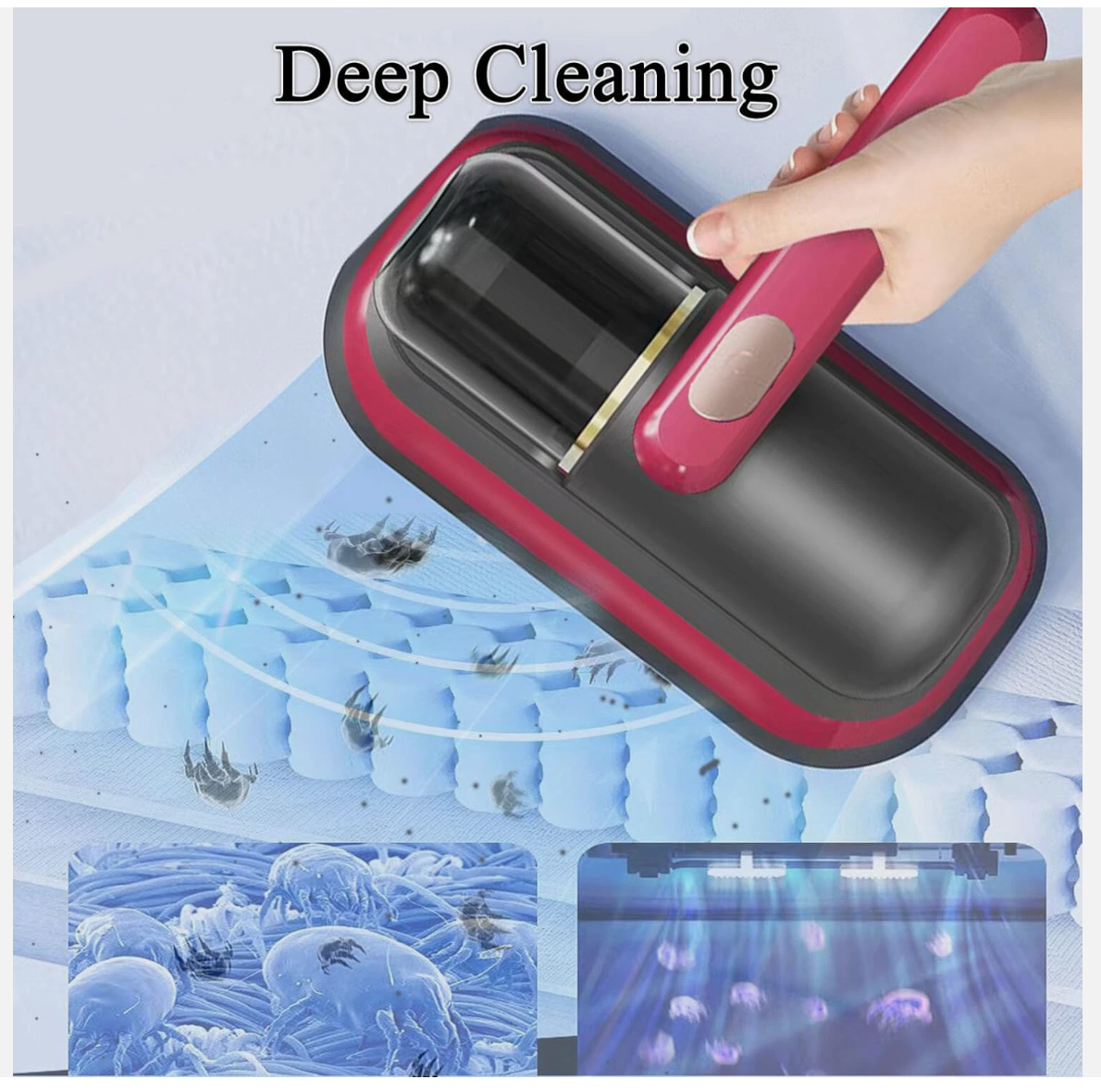 Cordless Dust Mite Remover Vacuum UV Cleaner 10000kpa Home Bed Sofa Mattress Kit