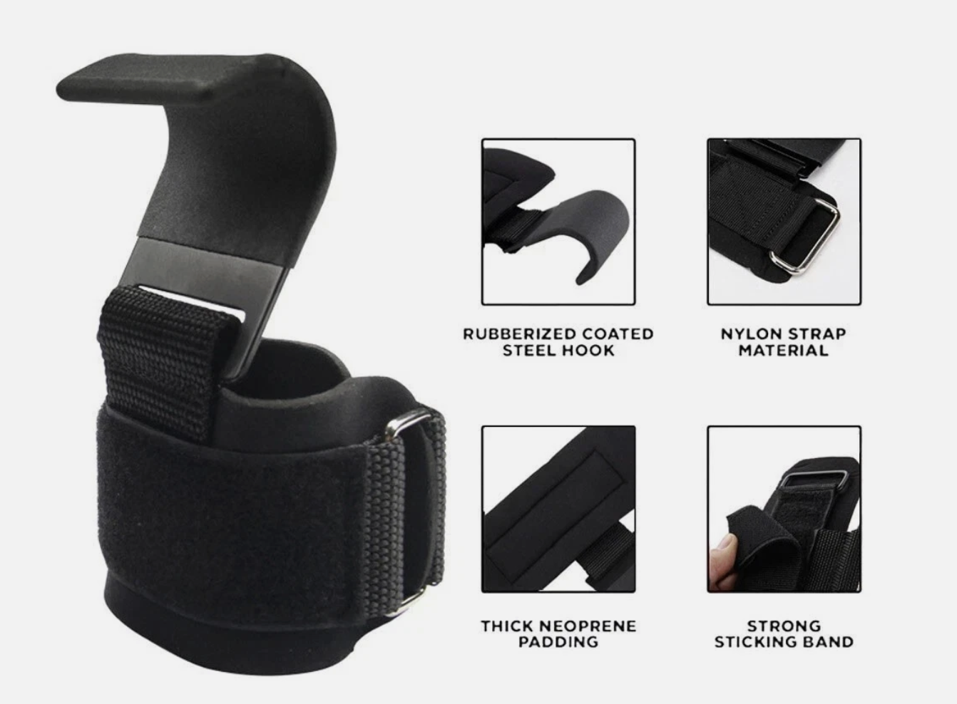 WEIGHT LIFTING POWER HOOKS POWER GRIPS WRIST SUPPORT BAR STRAPS GYM HOOK GLOVES