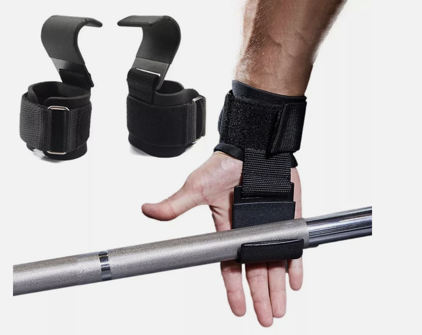 WEIGHT LIFTING POWER HOOKS POWER GRIPS WRIST SUPPORT BAR STRAPS GYM HOOK GLOVES