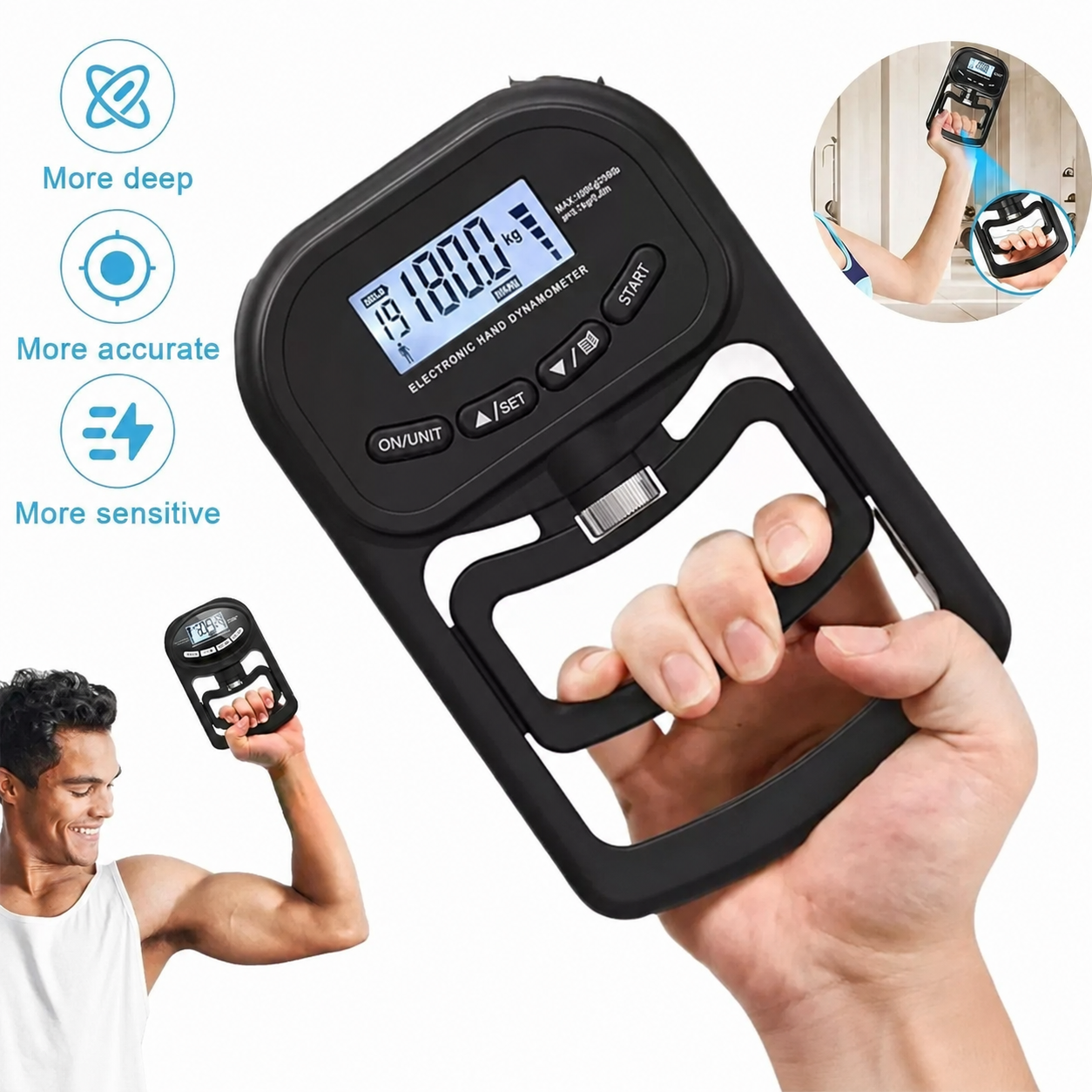 Digital Hand Grip Strength Tester | Dynamometer 180kg LCD Display 19 Profiles